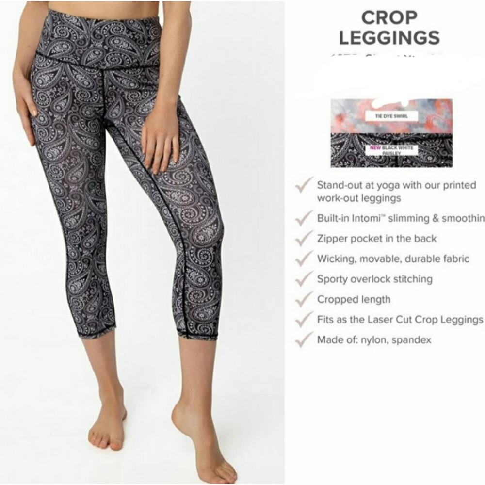 Ruby Ribbon black / white paisley crop athletic leggings size extra small